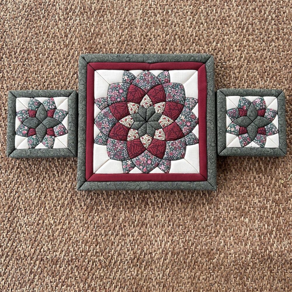 Vintage Folded Star Quilt Wall Plaque Set 3pc Vintage Somerset Star Handmade Art